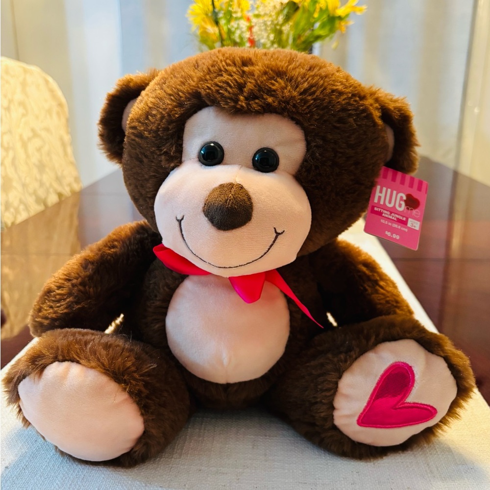 NET Plush Brown Teddy Bear with Pink Heart Accent - Kids Toy